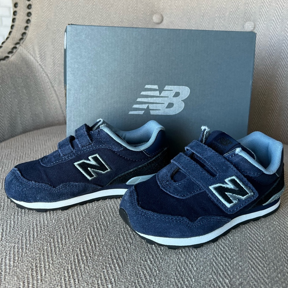 New Balance Kids Hook and Loop Navy Suede Tennis Shoes